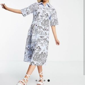 ASOS Monki cotton midi shirt dress in scenic print